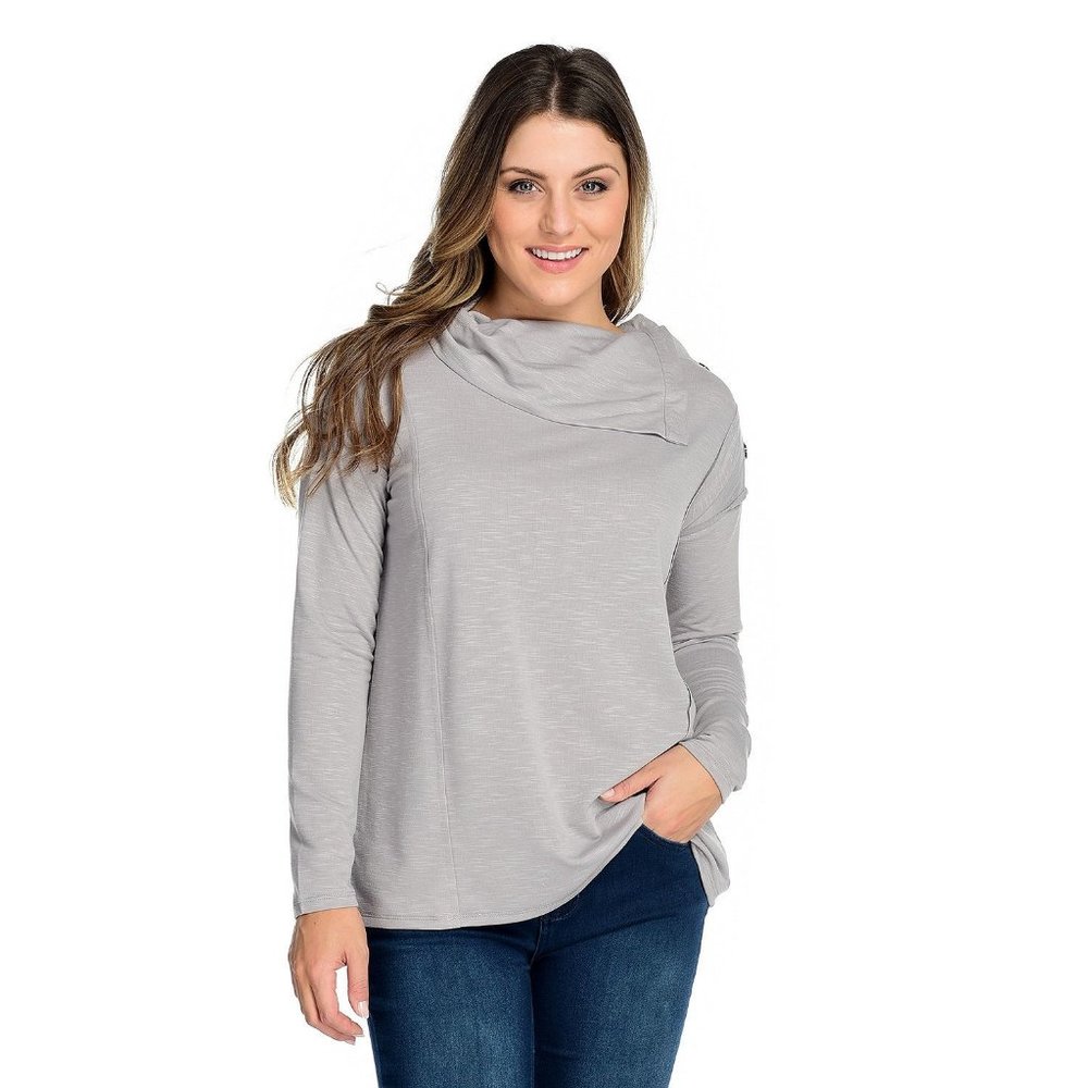 OSO CASUALS Slub Knit Asymmetrical Button Up Cowl Neck Top NIP